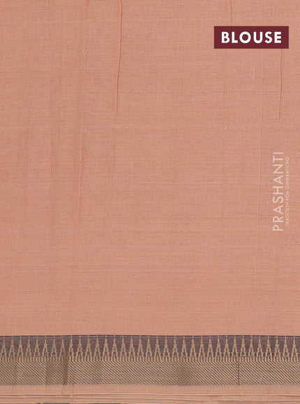 Narayanpet cotton saree peach shade with plain body and temple design thraed woven border