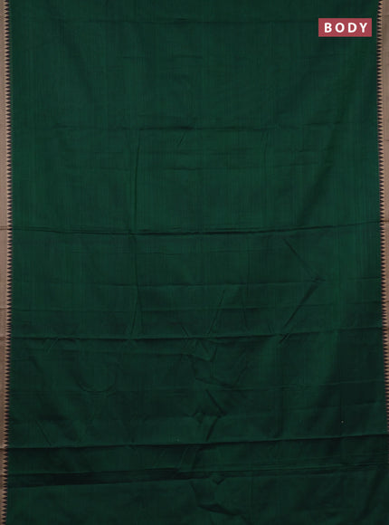 Narayanpet cotton saree bottle green with plain body and temple design thraed woven border