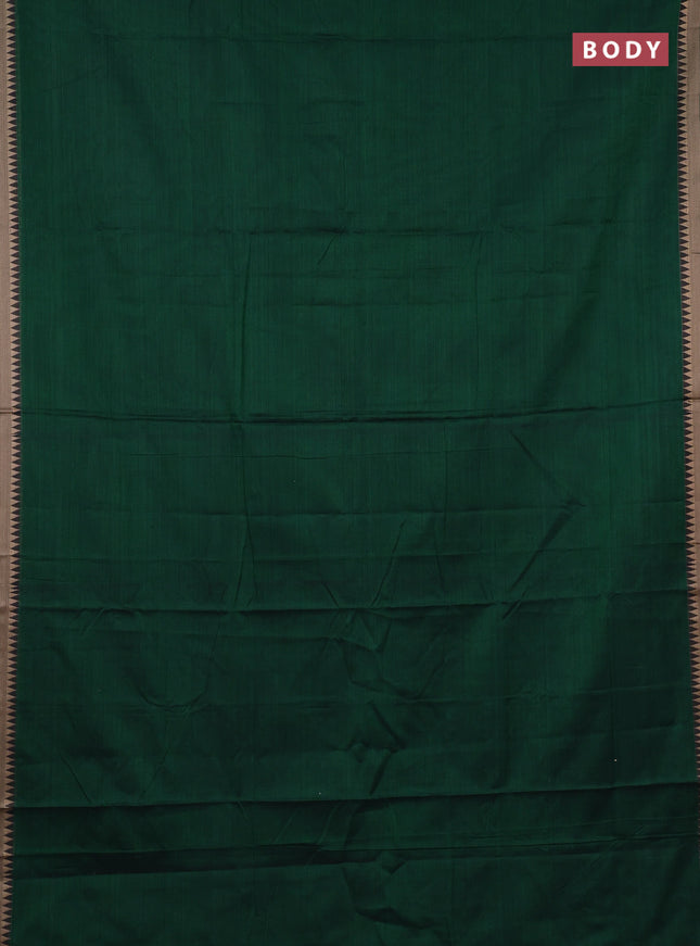 Narayanpet cotton saree bottle green with plain body and temple design thraed woven border