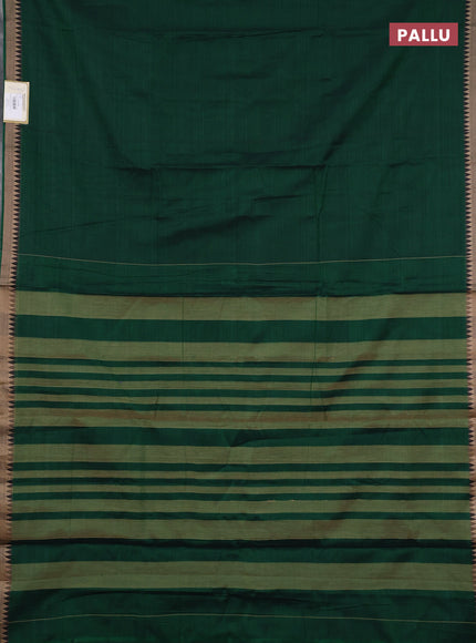 Narayanpet cotton saree bottle green with plain body and temple design thraed woven border