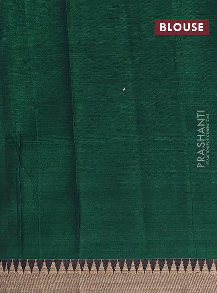 Narayanpet cotton saree bottle green with plain body and temple design thraed woven border