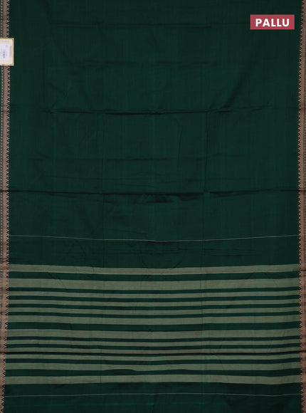 Narayanpet cotton saree green with plain body and temple design thraed woven border