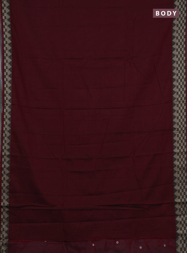 Narayanpet cotton saree deep maroon and black with plain body and temple design thraed woven border