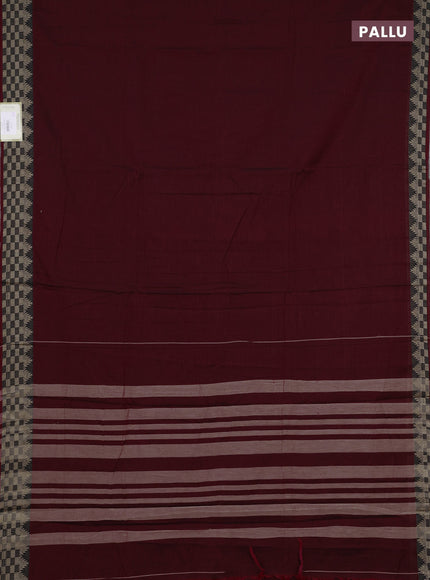 Narayanpet cotton saree deep maroon and black with plain body and temple design thraed woven border