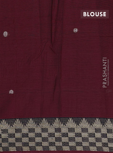 Narayanpet cotton saree deep maroon and black with plain body and temple design thraed woven border
