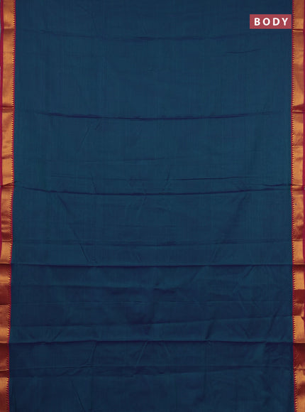 Narayanpet cotton saree dual shade of bluish green and pink with plain body and temple design thread woven border