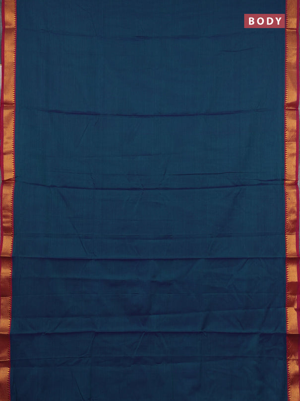 Narayanpet cotton saree dual shade of bluish green and pink with plain body and temple design thread woven border