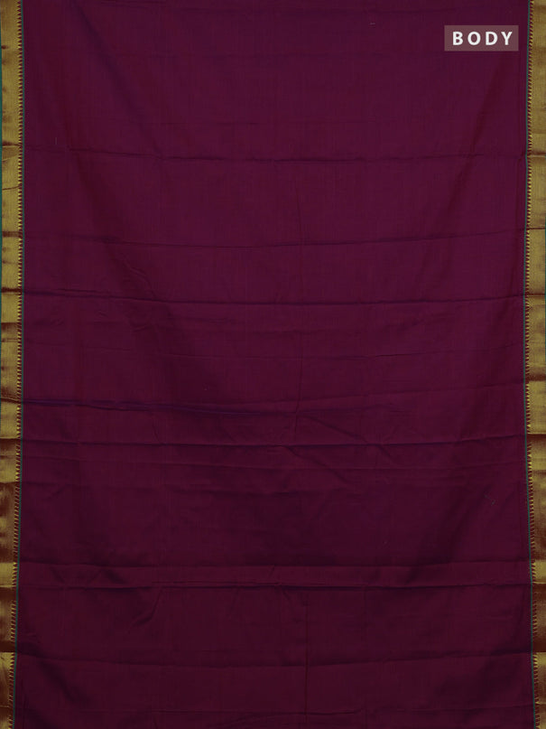 Narayanpet cotton saree magenta pink and green with plain body and temple zari woven border