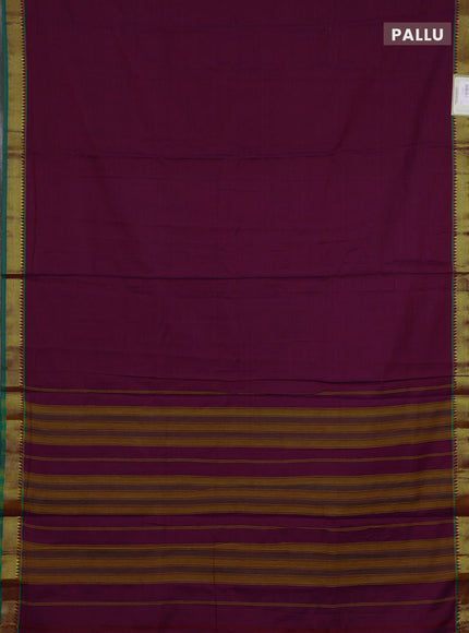 Narayanpet cotton saree magenta pink and green with plain body and temple zari woven border