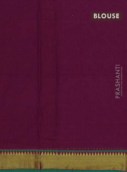 Narayanpet cotton saree magenta pink and green with plain body and temple zari woven border