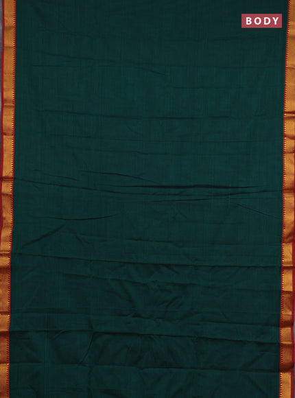 Narayanpet cotton saree green and maroon with plain body and temple zari woven border