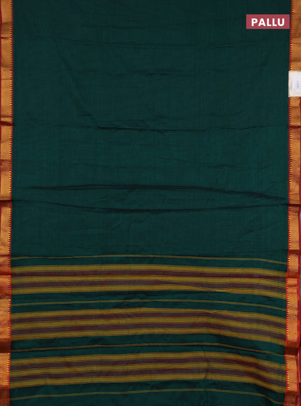Narayanpet cotton saree green and maroon with plain body and temple zari woven border