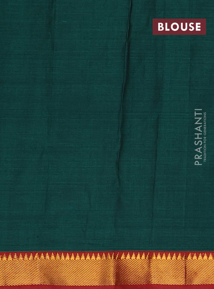 Narayanpet cotton saree green and maroon with plain body and temple zari woven border