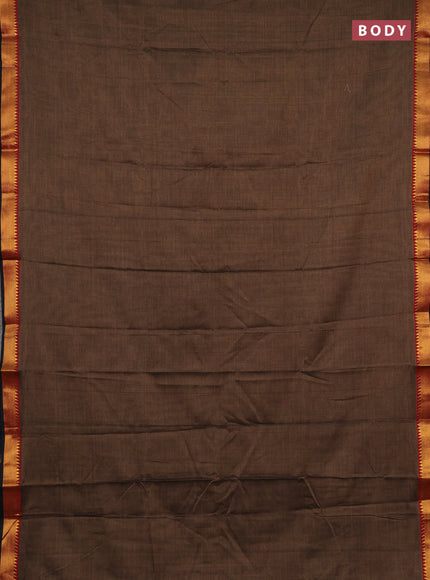 Narayanpet cotton saree chikku shade and black with plain body and temple zari woven border