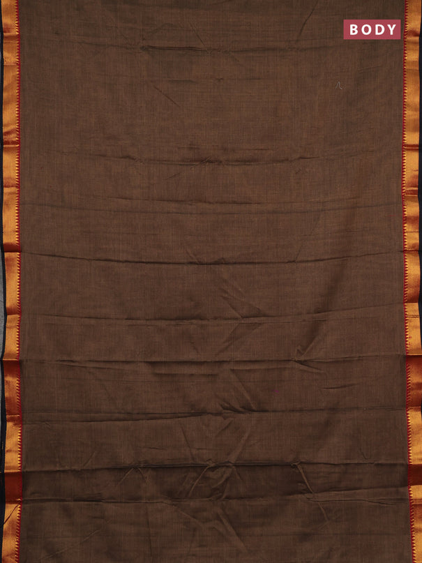 Narayanpet cotton saree chikku shade and black with plain body and temple zari woven border