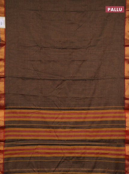 Narayanpet cotton saree chikku shade and black with plain body and temple zari woven border