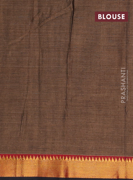 Narayanpet cotton saree chikku shade and black with plain body and temple zari woven border