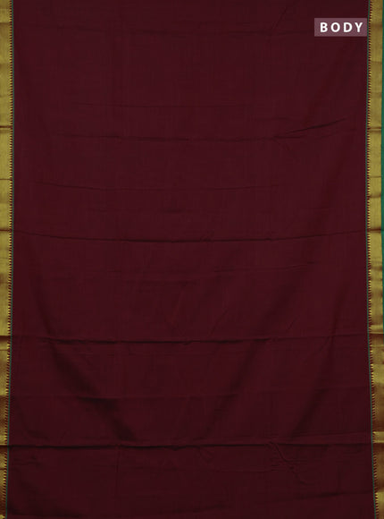 Narayanpet cotton saree geep maroon and green with plain body and temple zari woven border