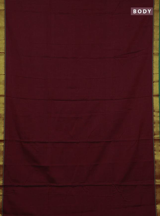 Narayanpet cotton saree geep maroon and green with plain body and temple zari woven border