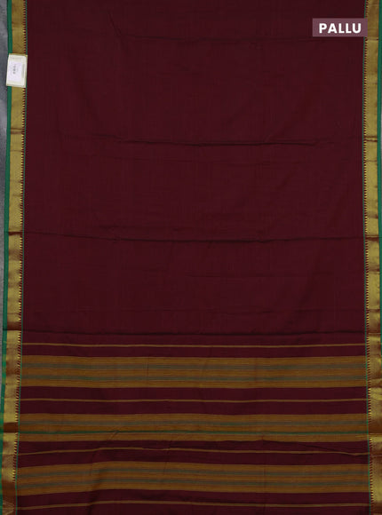 Narayanpet cotton saree geep maroon and green with plain body and temple zari woven border