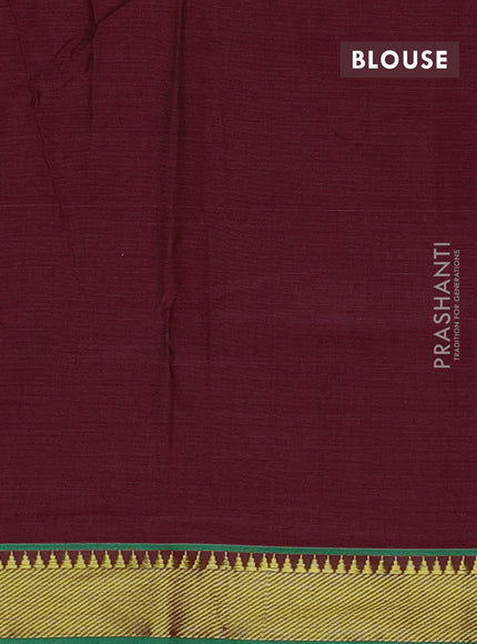 Narayanpet cotton saree geep maroon and green with plain body and temple zari woven border