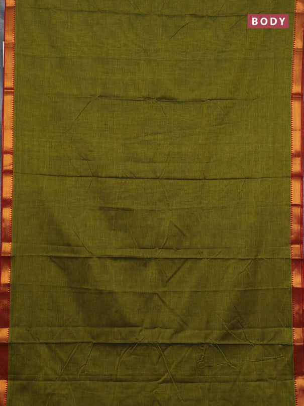 Narayanpet cotton saree light green and maroon with plain body and temple zari woven border