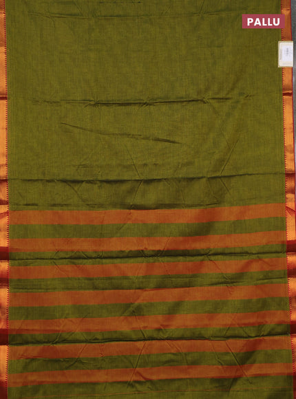 Narayanpet cotton saree light green and maroon with plain body and temple zari woven border