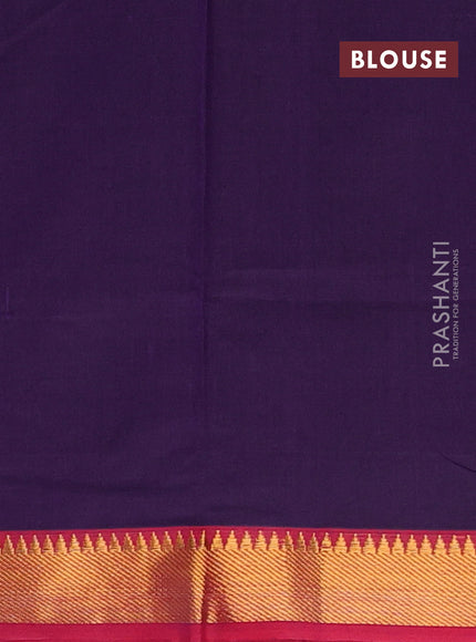 Narayanpet cotton saree violet and magenta pink with plain body and temple zari woven border