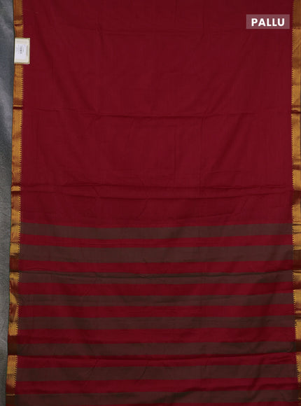 Narayanpet cotton saree red with plain body and temple zari woven border