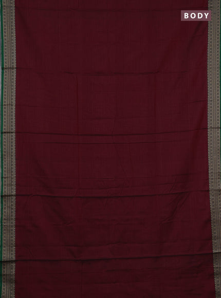 Narayanpet cotton saree deep maroon and green with plain body and temple design thraed woven border