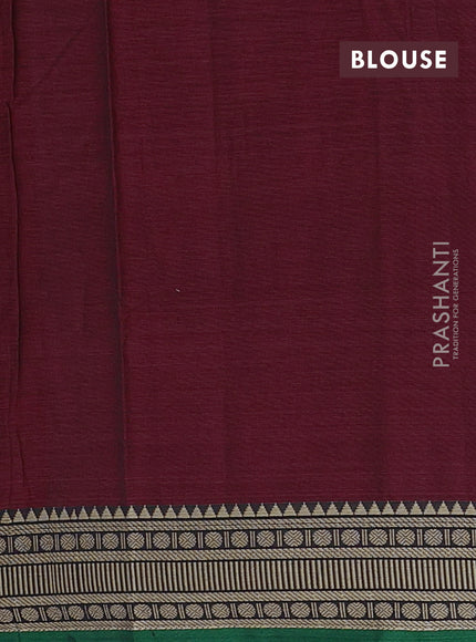 Narayanpet cotton saree deep maroon and green with plain body and temple design thraed woven border