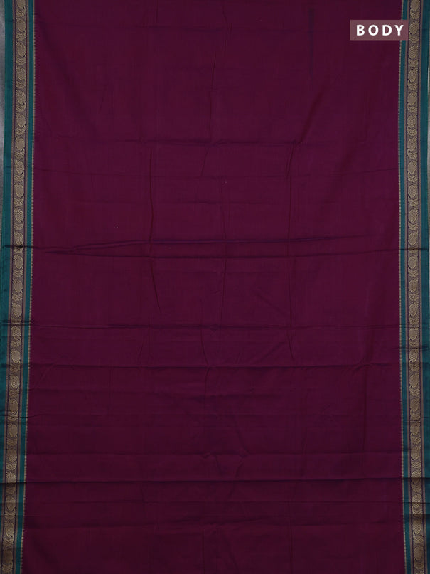 Narayanpet cotton saree purple and green with plain body and temple design thraed woven border