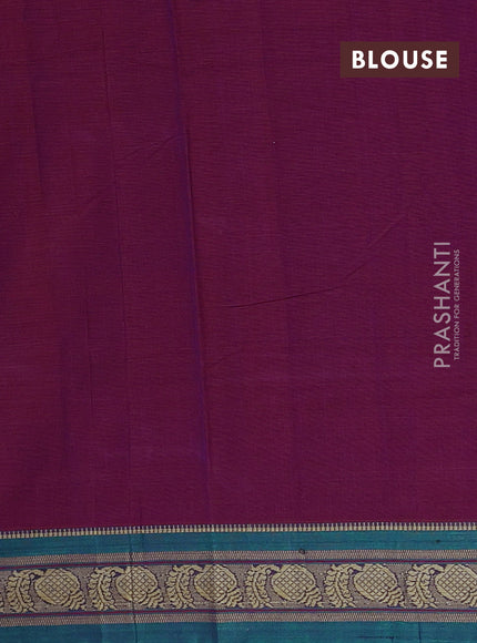 Narayanpet cotton saree purple and green with plain body and temple design thraed woven border