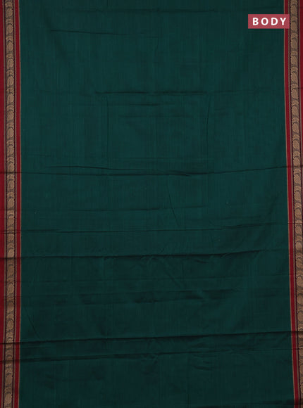 Narayanpet cotton saree bottle green and maroon with plain body and temple design thraed woven border