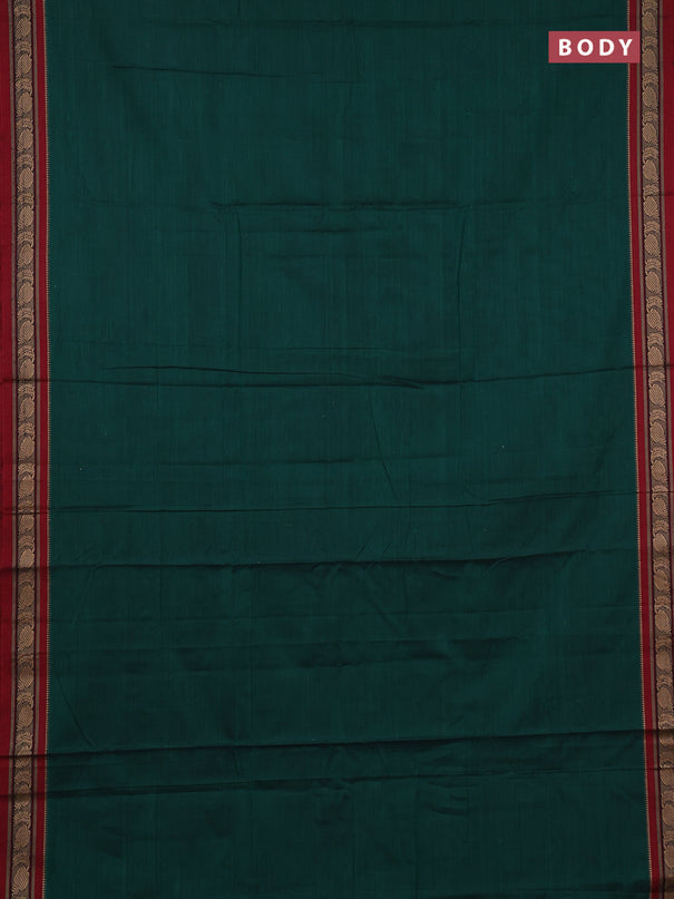 Narayanpet cotton saree bottle green and maroon with plain body and temple design thraed woven border