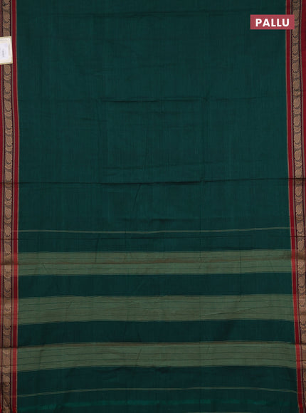 Narayanpet cotton saree bottle green and maroon with plain body and temple design thraed woven border