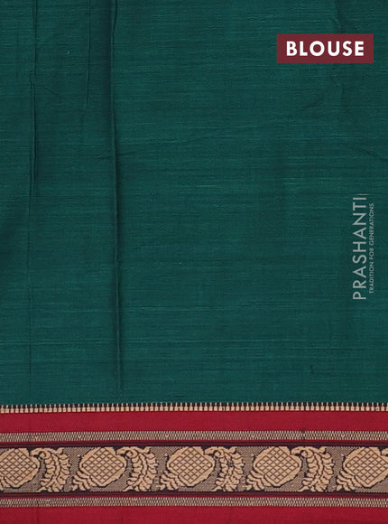 Narayanpet cotton saree bottle green and maroon with plain body and temple design thraed woven border
