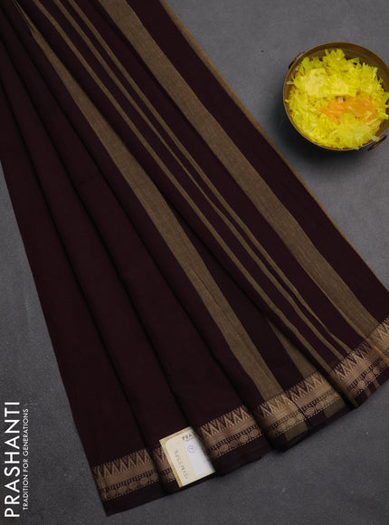 Narayanpet cotton saree deep wine shade with plain body and temple design thraed woven border