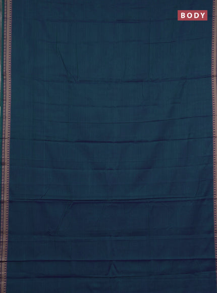 Narayanpet cotton saree dual shade of bluish green and green with plain body and temple design thraed woven border