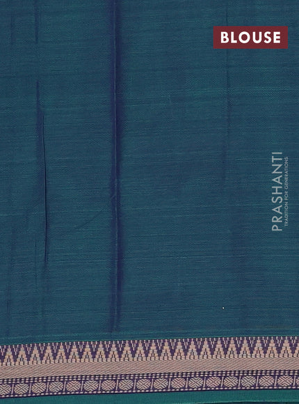 Narayanpet cotton saree dual shade of bluish green and green with plain body and temple design thraed woven border