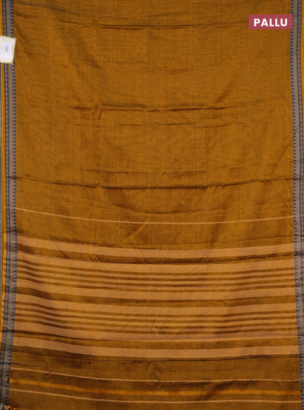 Narayanpet cotton saree mustard yellow and black with plain body and temple design thraed woven border
