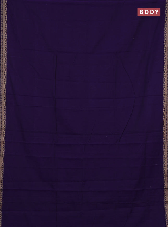 Narayanpet cotton saree deep violet with plain body and temple design thraed woven border