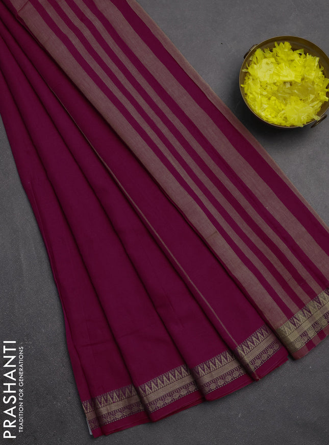 Narayanpet cotton saree pink with plain body and temple design thraed woven border