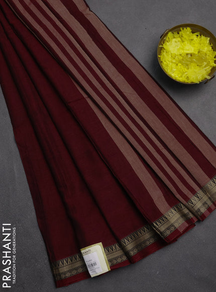 Narayanpet cotton saree deep maroon with plain body and temple design thread woven border