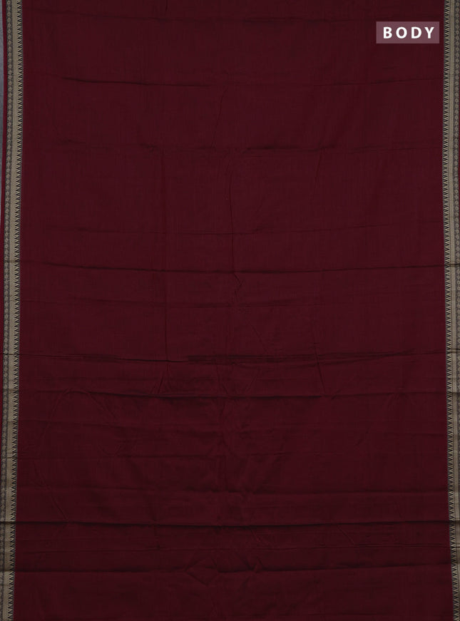 Narayanpet cotton saree deep maroon with plain body and temple design thread woven border