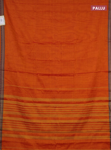 Narayanpet cotton saree orange and maroon with plain body and temple design thread woven border