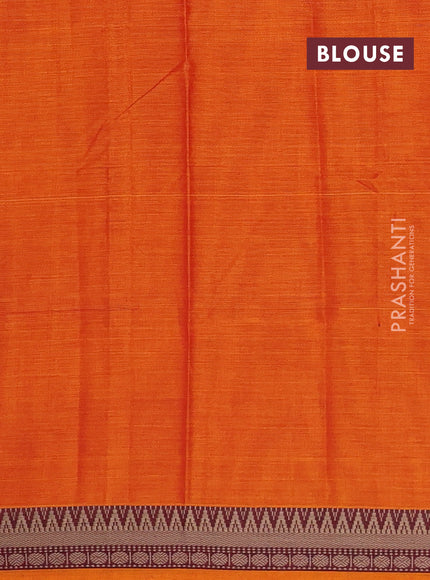 Narayanpet cotton saree orange and maroon with plain body and temple design thread woven border