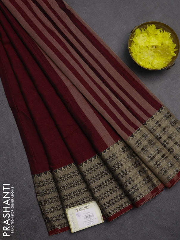 Narayanpet cotton saree deep maroon with plain body and long thread woven border