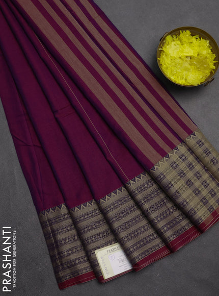 Narayanpet cotton saree magenta pink with plain body and long thread woven border
