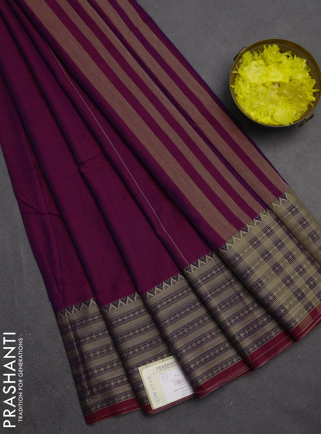 Narayanpet cotton saree magenta pink with plain body and long thread woven border
